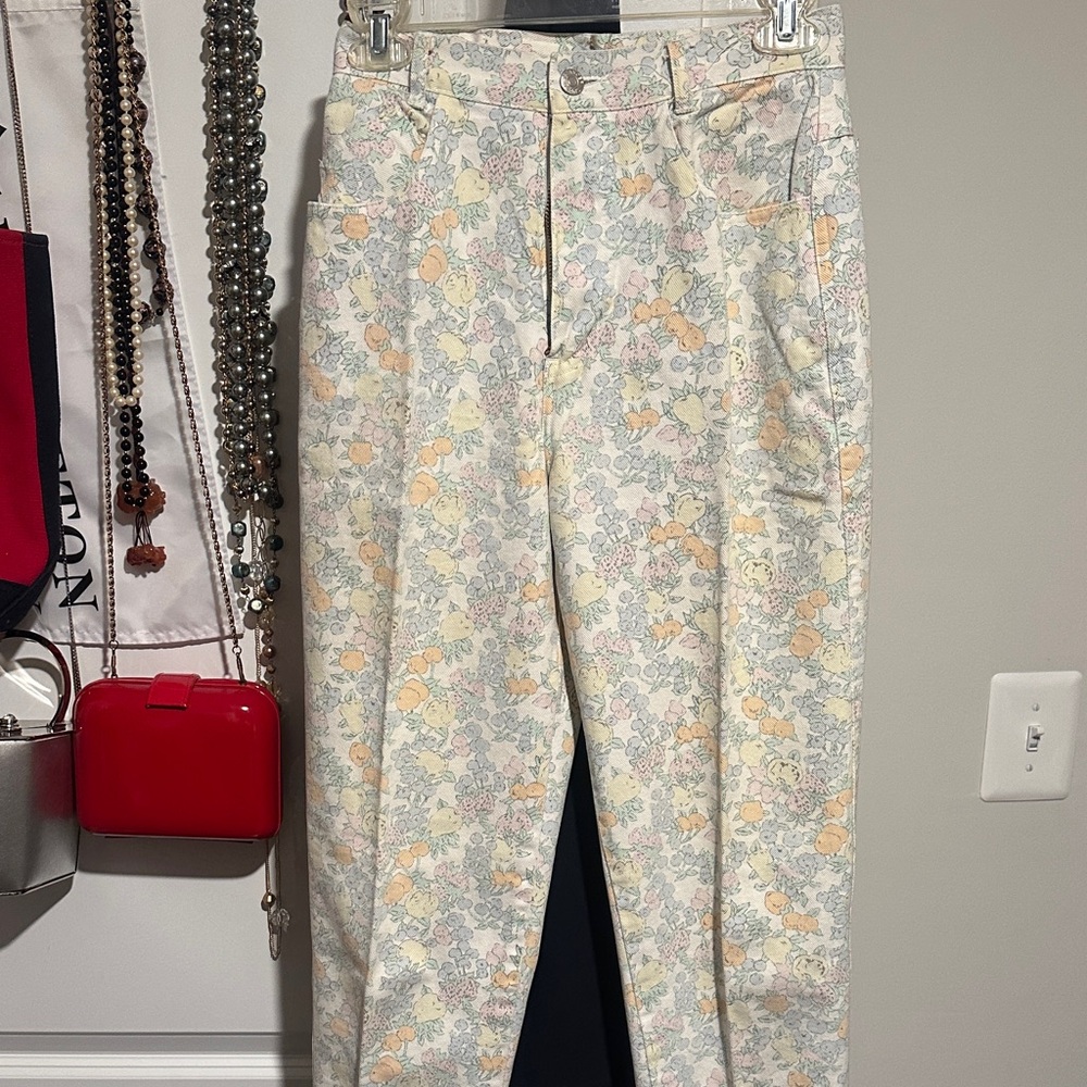 Floral Print Denim Pants